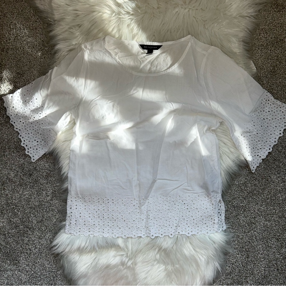 Banana Republic Factory White Embellished Cropped Blouse